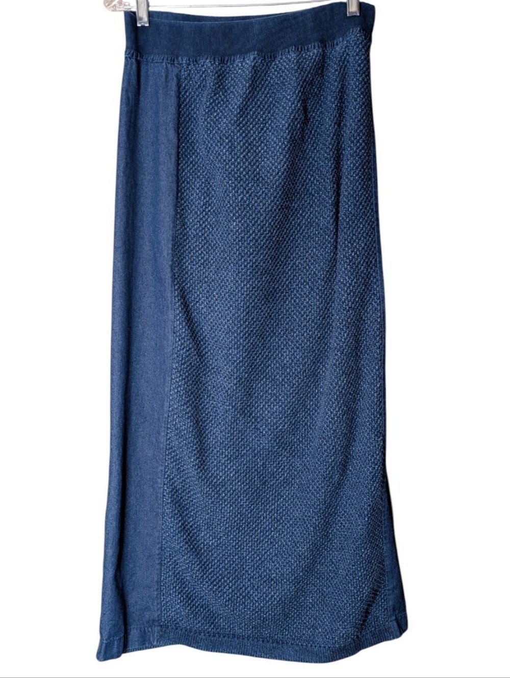Blue Willi's Indigo Rib Knit Cotton Maxi Skirt Elastic Waist Size Large Denmark